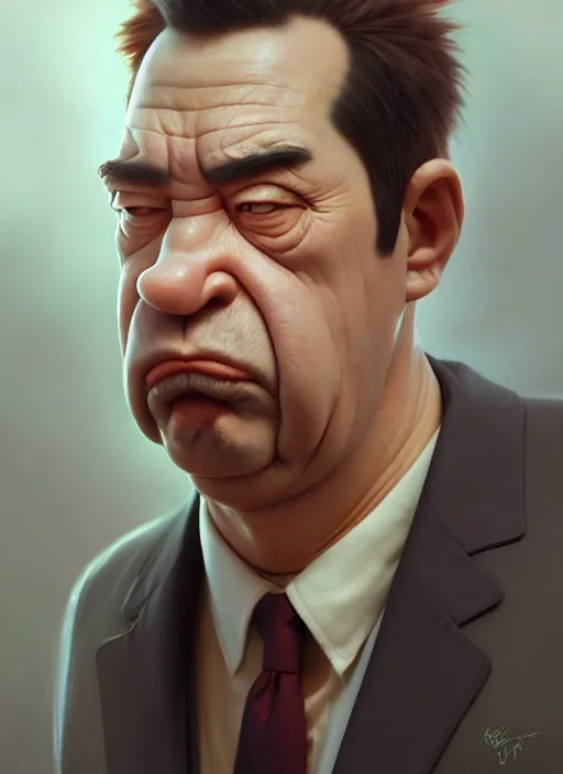 Image similar to concept art by artgerm, amazingly dense distance portrait of a hyper realistic, frowning, sad homer simpson by greg rutkowski, artgerm, alphonse mucha, concept art, octane render, highly detailed, high quality, 8 k, soft lighting, path traced, and uang guangjian and gil elvgren, symmetry!!