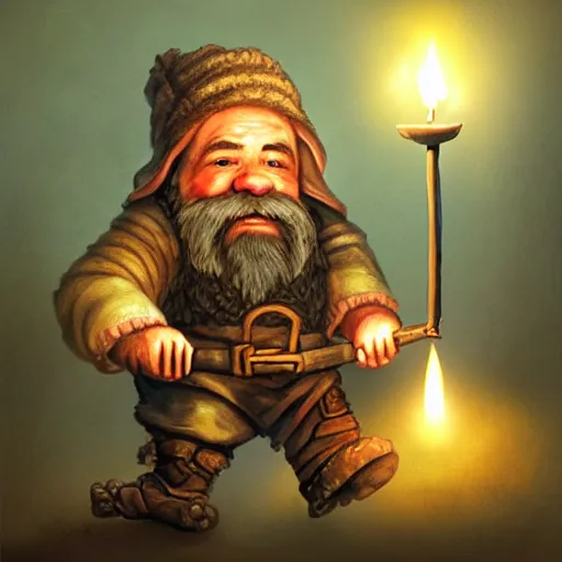 Prompt: artwork of a dwarf miner holding a candle lantern. fantasy digital art, highly detailed