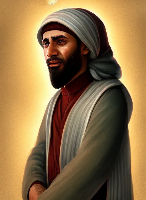 Prompt: portrait epic mosque imam. highly detailed, digital painting, concept art, smooth, sharp focus, illustration, art by creature college