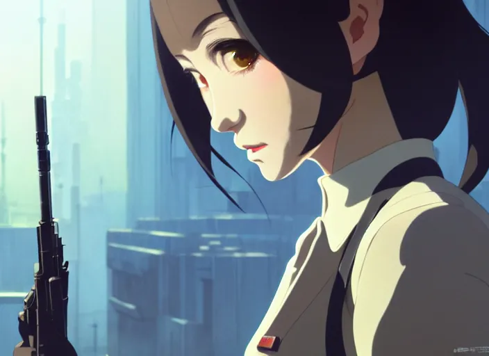 Image similar to a film still portrait of a suspicious female spy, finely detailed features, minions, cinematic lighting, perfect art, night cyberpunk city, intricate, anime, minion, gapmoe grimdark, artstation, trending on pixiv fanbox, painted by greg rutkowski makoto shinkai takashi takeuchi studio ghibli, akihiko yoshida, 4 k