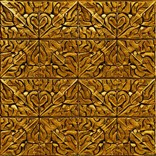 Prompt: 3d render of an abstract medieval pattern gold tile, symetrical