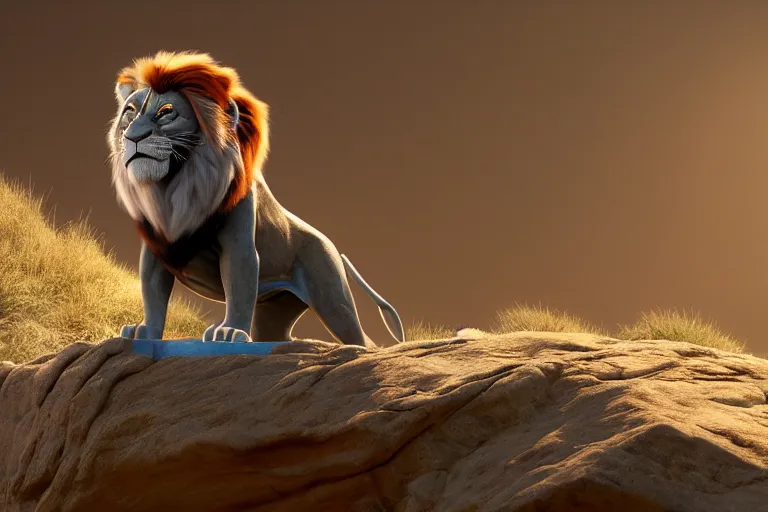 Prompt: cinematic still of Rick Sanchéz in Lion King (1994), XF IQ4, f/1.4, ISO 200, 1/160s, 8K, RAW, dramatic lighting, symmetrical balance, in-frame