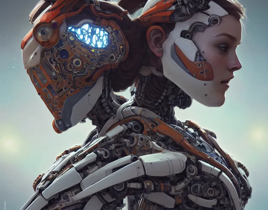 Image similar to symmetry!! portrait of a robot astronaut, floral! horizon zero dawn machine, intricate, elegant, highly detailed, digital painting, artstation, concept art, smooth, sharp focus, illustration, art by artgerm and greg rutkowski and alphonse mucha, 8 k