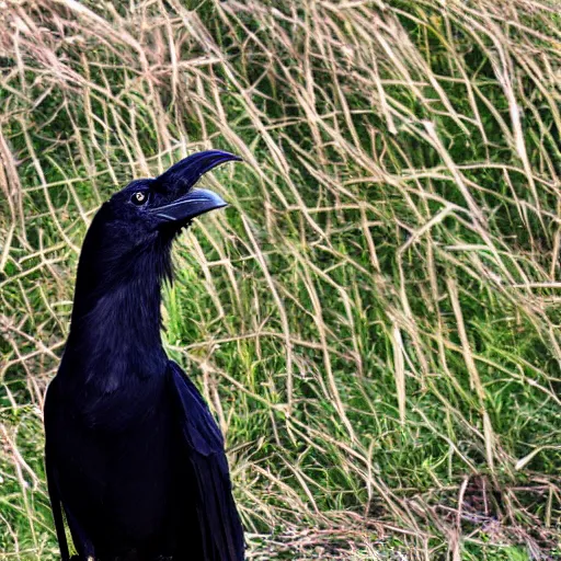 Image similar to a crow has long, blonde hair, silly photo.