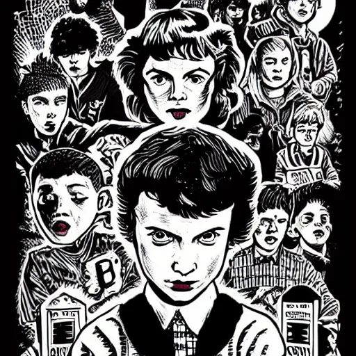 Prompt: mcbess illustration of@one from stranger things