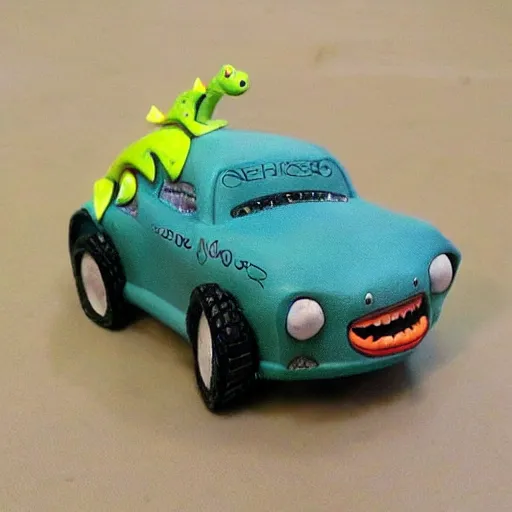 Image similar to dinosaur car