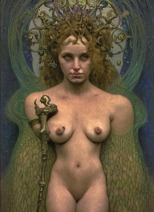 Prompt: hyper realistic painting of the aquelarre, detailed face, in the style of wayne barlowe, gustav moreau, goward, gaston bussiere and roberto ferri, santiago caruso, and austin osman spare, bouguereau, alphonse mucha, saturno butto, beksinski, sorayama and moebius. occult art, alchemical diagram