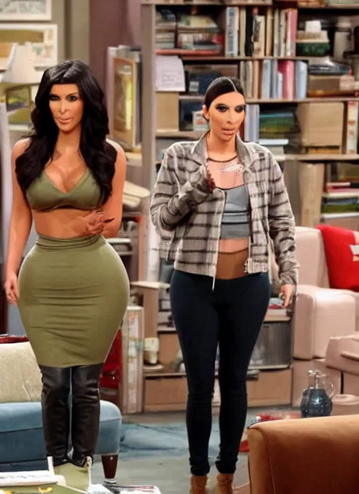 Image similar to film still of kim kardashian making a guest appearance in the big bang theory,