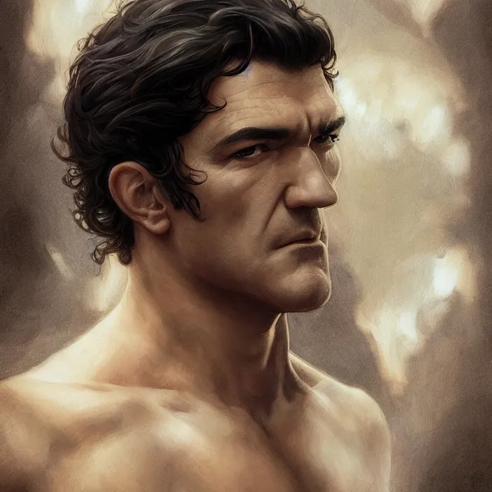 Image similar to handsome young antonio banderas, masterpiece, intricate, elegant, highly detailed, digital painting, artstation, concept art, smooth, sharp focus, illustration, art by artgerm and greg rutkowski and alphonse mucha and huang guangjian and gil elvgren and sachin teng, symmetry