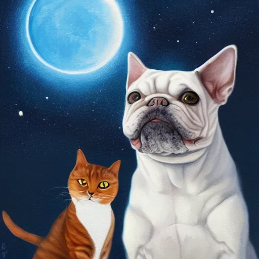 Image similar to A painting of a dog and a cat staring up at the night sky, artstation, cgsociety, 8k