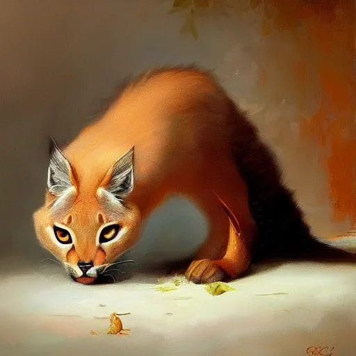 Prompt: cute caracal with milk and cucumber. by rembrandt 1 6 6 7, illustration, by konstantin razumov, by greg rutkowski, cinematic, vivid, vibrant color palette, artstation