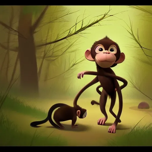 Prompt: goro fujita ilustration a baby monkey walking in the forest, painting by goro fujita, sharp focus, highly detailed, artstation