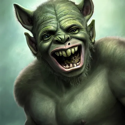 Image similar to a detailed portrait of a cute child orc boy smiling, fantasy art illustration, incredibly highly detailed and realistic, 8 k, sharp focus