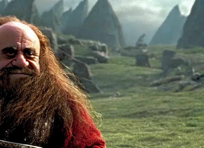 Image similar to film still of danny devito as gimli in lord of the rings movie, 8 k