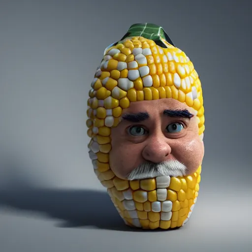 Image similar to hyperrealistic dslr film still of billy mays disguised as corn on the cob, stunning 8 k octane comprehensive 3 d render, inspired by istvan sandorfi & greg rutkowski & unreal engine, perfect symmetry, dim volumetric cinematic lighting, extremely hyper - detailed, incredibly real lifelike attributes & flesh texture, intricate, masterpiece, artstation, stunning