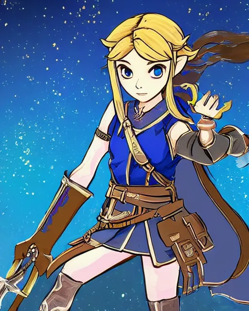 Image similar to illustration of girl in the style of fire emblem and breath of the wild