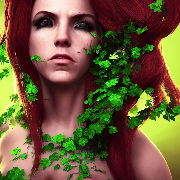 Image similar to portrait of Melanie C as a Poison Ivy. intricate artwork. by wlop, octane render, trending on artstation, very coherent symmetrical artwork. cinematic, hyper realism, high detail, octane render, 8k