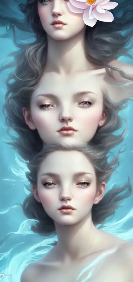 Image similar to character art of a goddess of magnolias as windy dusty underwater angelic young female | | seductive - fine - face, pretty face, key visual, realistic shaded perfect face, fine details by artgerm, wlop, tom bagshaw, james jean, andrei riabovitchev, marc simonetti, trending on artstation