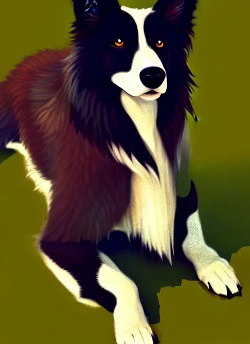 Image similar to wide angle beautiful full body portrait of a cute male anthro border collie fursona posing in front of a park, character design by charlie bowater, henry asencio, and ross tran, furry art, furaffinity, beautiful, glamor pose, detailed, aesthetic, trending on artstation