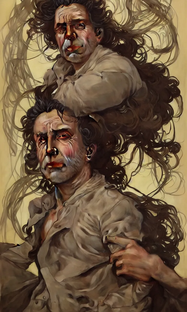 Prompt: hyper realistic portrait of rick sanchez by lee bermejo, alphonse mucha and greg rutkowski