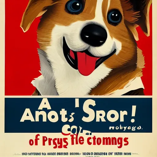 Prompt: a teaser poster of an american sitcom from the 50s, the protagonist is a corgi dog, 1950, poster