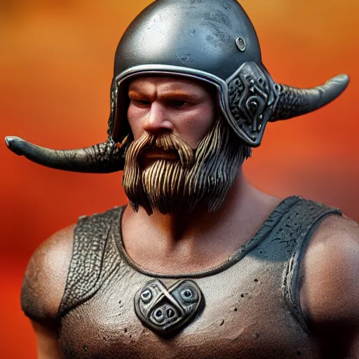 Prompt: of a 3d clay model of a viking from valhalla, wearing the horned helmet ultra fine detail, hair strands, ultra high resolution, fine texture detail, miniature painting techniques, perfect proportions, marvel cinematic universe
