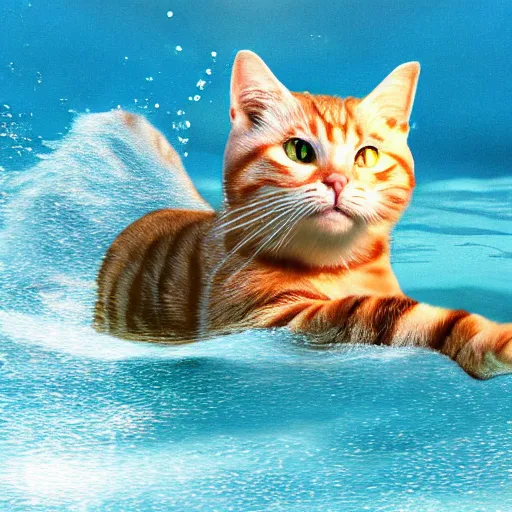 Prompt: cat swimming in the ocean, photorealistic, detailed