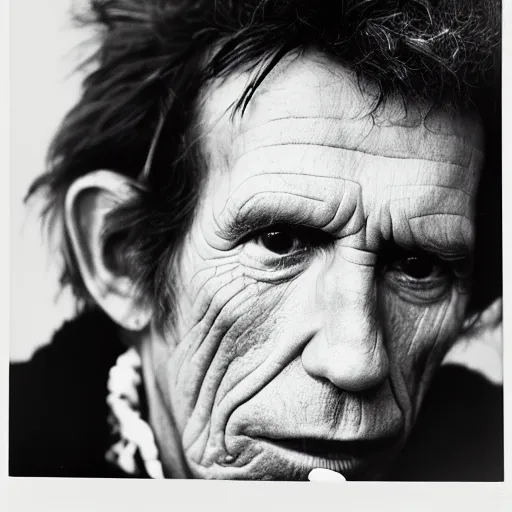 Image similar to photo of Keith Richards by Diane Arbus, black and white, high contrast, Rolleiflex, 55mm f/4 lens