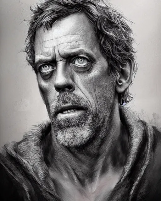 Prompt: hugh laurie, hyper realistic face, beautiful eyes, fantasy art, in the style of greg rutkowski, intricate, hyper detailed, smooth