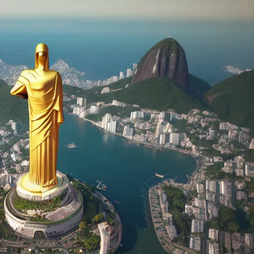 Image similar to a highly detailed picture of, the christo redentor dabbing over rio de janeiro, ultrawide lens, art by john collier and albert aublet and krenz cushart and artem demura and alphonse mucha, volumetric lighting, octane render, 4 k resolution, trending on artstation, masterpiece