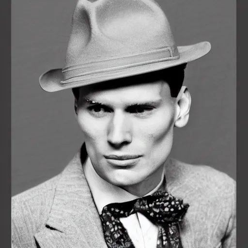 Image similar to A photograph portrait of Jerma985 wearing a suit with and fedora in the 1940s, taken in the early 1940s, grainy, taken on a 940s Kodak Camera, realistic, hyperrealistic, very realistic, highly detailed, very detailed, extremely detailed, detailed, digital art, trending on artstation