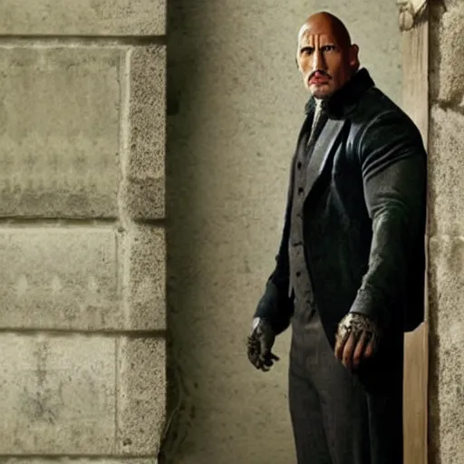 Image similar to dwayne johnson as detective sherlock holmes, an film still