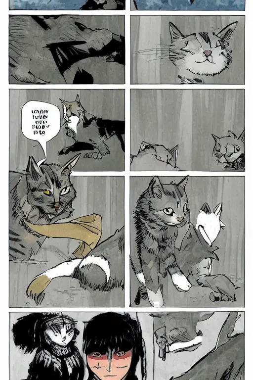 Prompt: a graphic novel comic about warrior cats