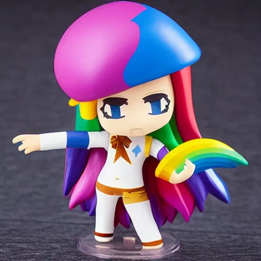 Prompt: a wizard with a rainbow wizard hat vinyl figure, anime style, nendroid