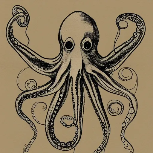 Prompt: octopus sketch in the style of leonardo da vinci notebooks, detailed