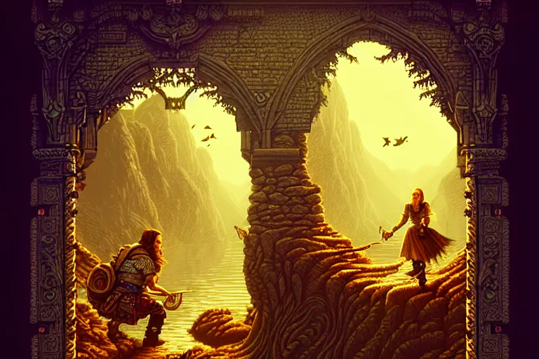 Image similar to the bard's tale, beautiful detailed pixelart by albertov, intricate details, beautiful, dithered gradients, volumetric lighting, cgsociety, artstation, smooth, sharp focus, 2 d illustration, amazing art by dan mumford