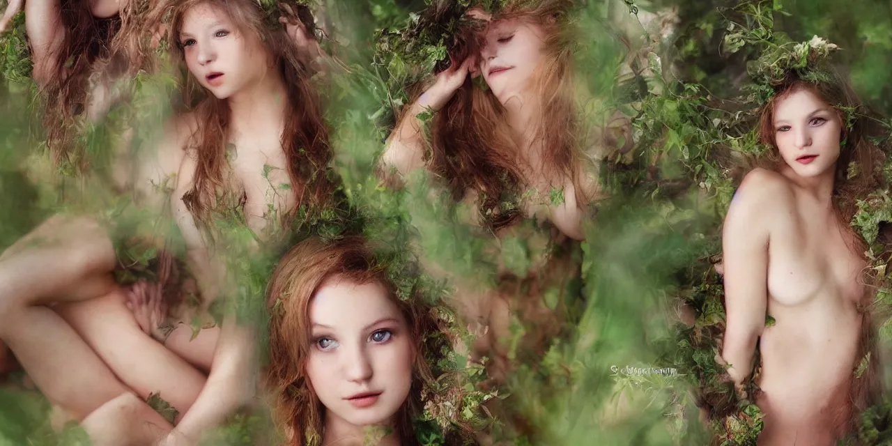 Image similar to portraits of different nymphs, realistic photo real, nature inspired, botanical, sultry