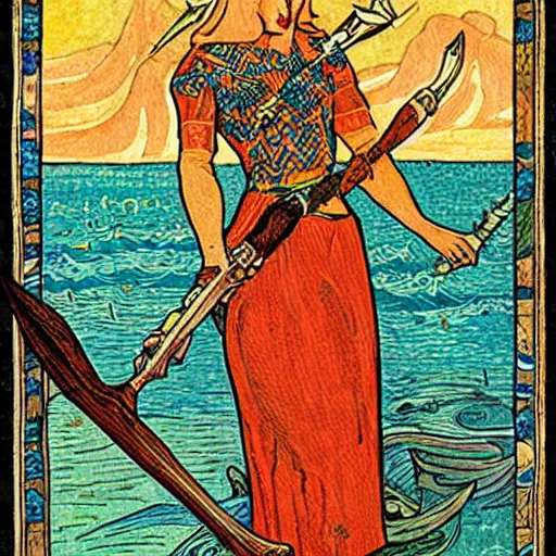 Image similar to a shark woman with melee weapons by ivan bilibin