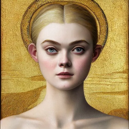 Prompt: professional painting of Elle Fanning in Santorini in the style of Dino Valls, head and shoulders portrait, symmetrical facial features, smooth, sharp focus, illustration, intricate, stormy weather, extremely detailed masterpiece,