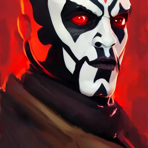 Image similar to greg manchess portrait painting of darth maul as overwatch character, medium shot, asymmetrical, profile picture, organic painting, sunny day, matte painting, bold shapes, hard edges, street art, trending on artstation, by huang guangjian and gil elvgren and sachin teng