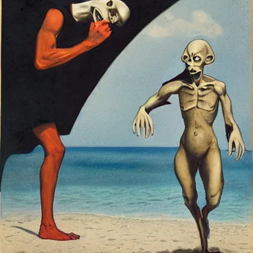 Prompt: portrait nosferatu applying sunscreen on his body on the beach, realistic detailed photography