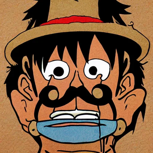 Image similar to [ luffy mustache ] ( by george morikawa )