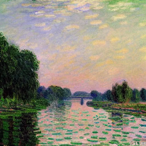 Image similar to a beautiful painting of Columbus Ohio Scioto river by Claude monet