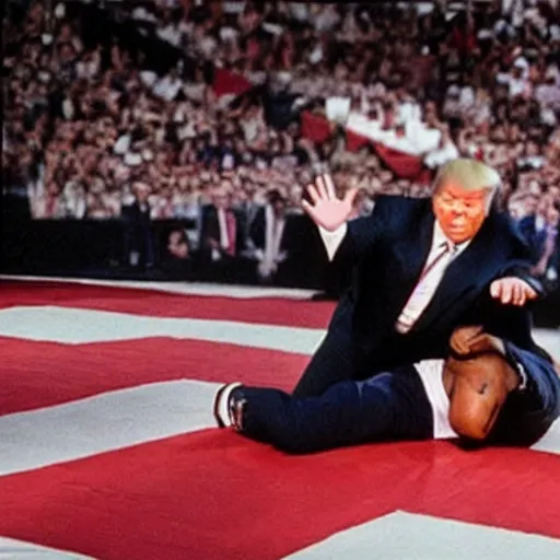 Prompt: donald trump wrestling michael jackson, war photography