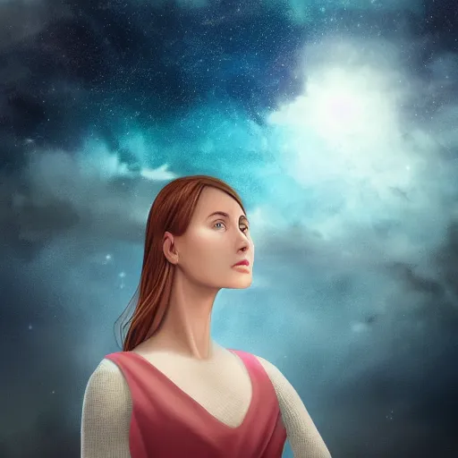 Image similar to illustration, Matte painting, digital art of a person whose eyes contains the entire universe