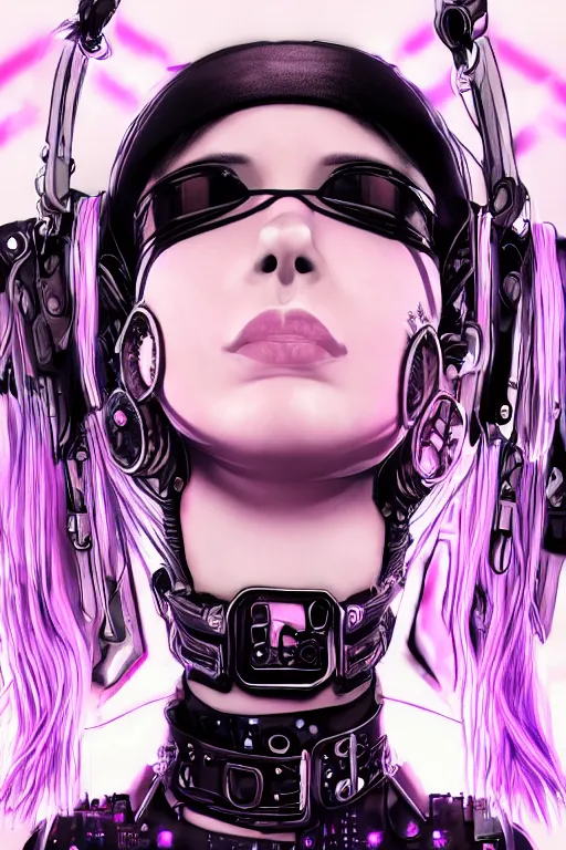 Image similar to detailed realistic female rock star cyberpunk wearing thick technological collar around neck, realistic, art, beautiful, 4K, collar, choker, collar around neck, punk, artstation, detailed, female, woman, choker, cyberpunk, neon, punk, collar, choker, collar around neck, thick collar, tight around neck, punk,