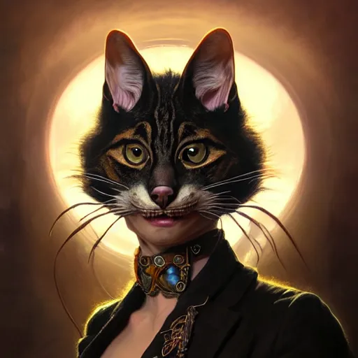 Image similar to portrait painting of a punk tabaxi bard with tuxedo fur, ultra realistic, concept art, intricate details, eerie, highly detailed, photorealistic, octane render, 8 k, unreal engine. art by artgerm and greg rutkowski and charlie bowater and magali villeneuve and alphonse mucha