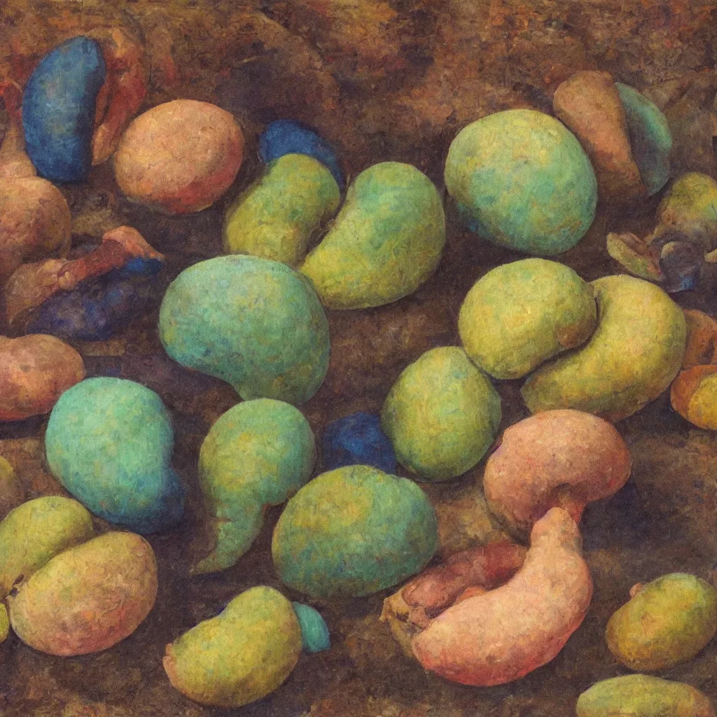 Image similar to a colorful painting of a coco de mer