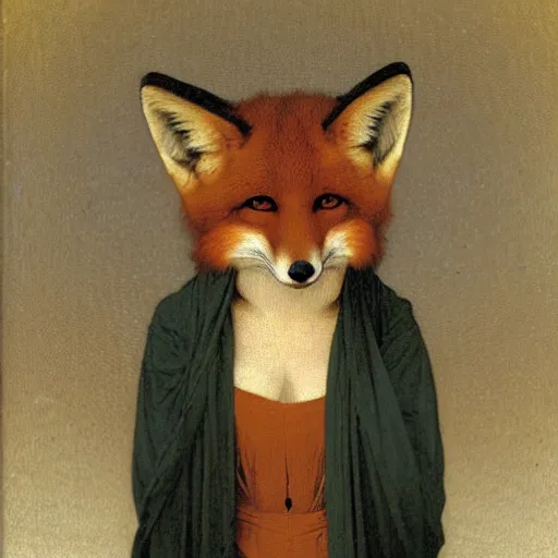 Image similar to An anthropomorphic fox in a brown robe, by bouguereau