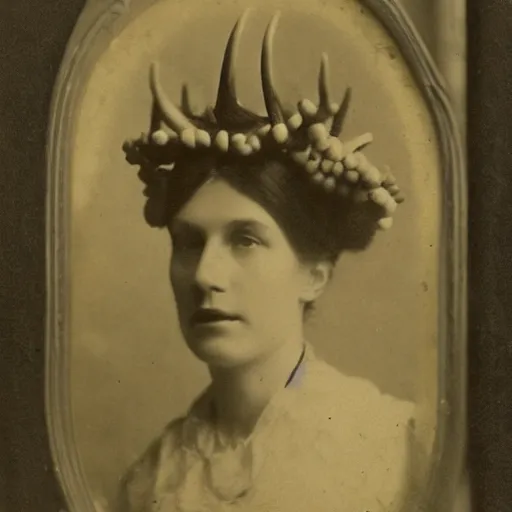 Image similar to Portrait of a 19th century woman with antlers, 1900s photography